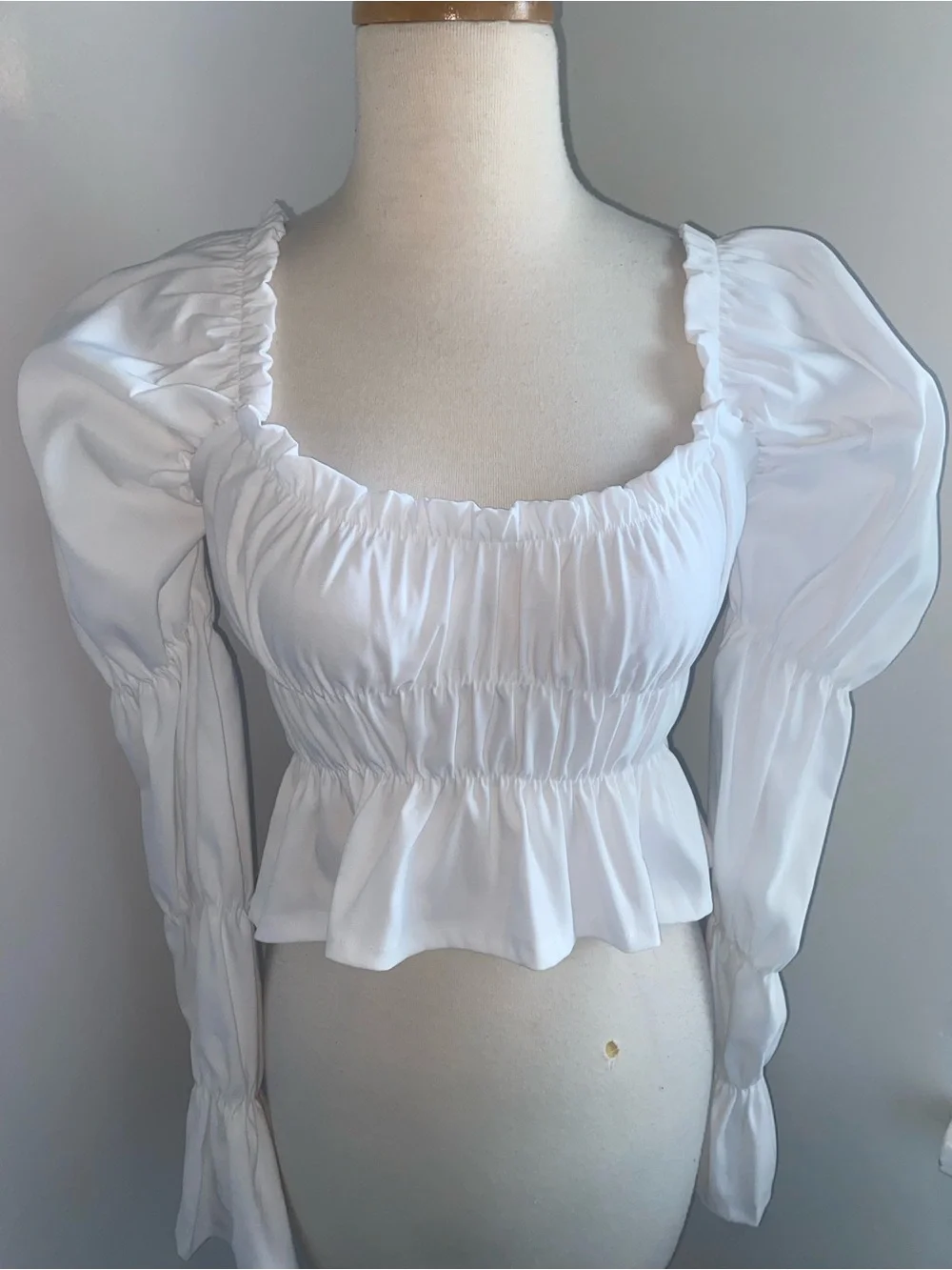 ZARA White Smocked Square-Neck Puff Sleeve Top - Size S/M - NEW
